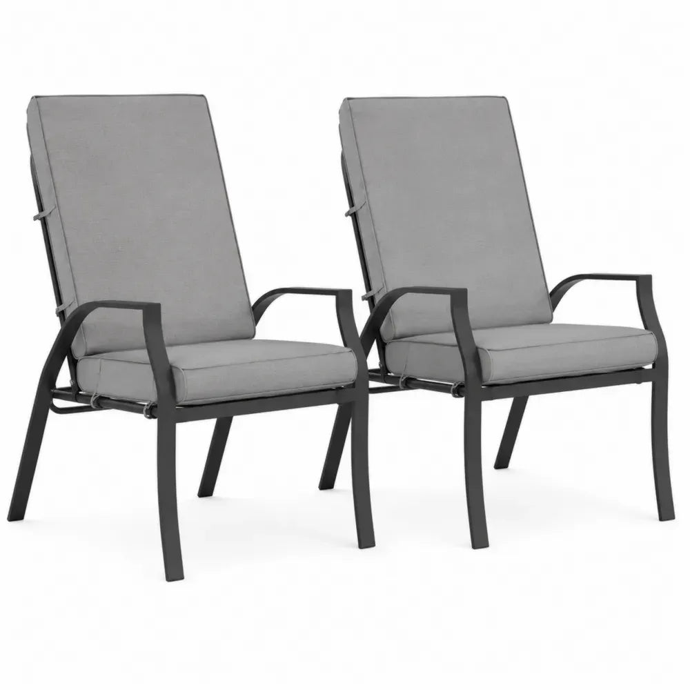 Gartenstuhl Esszimmerstuhl 2er Set mit Armlehnen 70 x 68 x 110 cm pulverbeschichteter Stahl Polyester Grau Schwarz