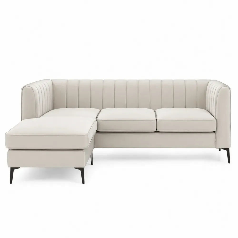 Ecksofa mit linker Recamiere 4-Sitzer L-Form PU-Kunstleder Stahl Cremeweiß Schwarz 240 x 160 x 78 cm
