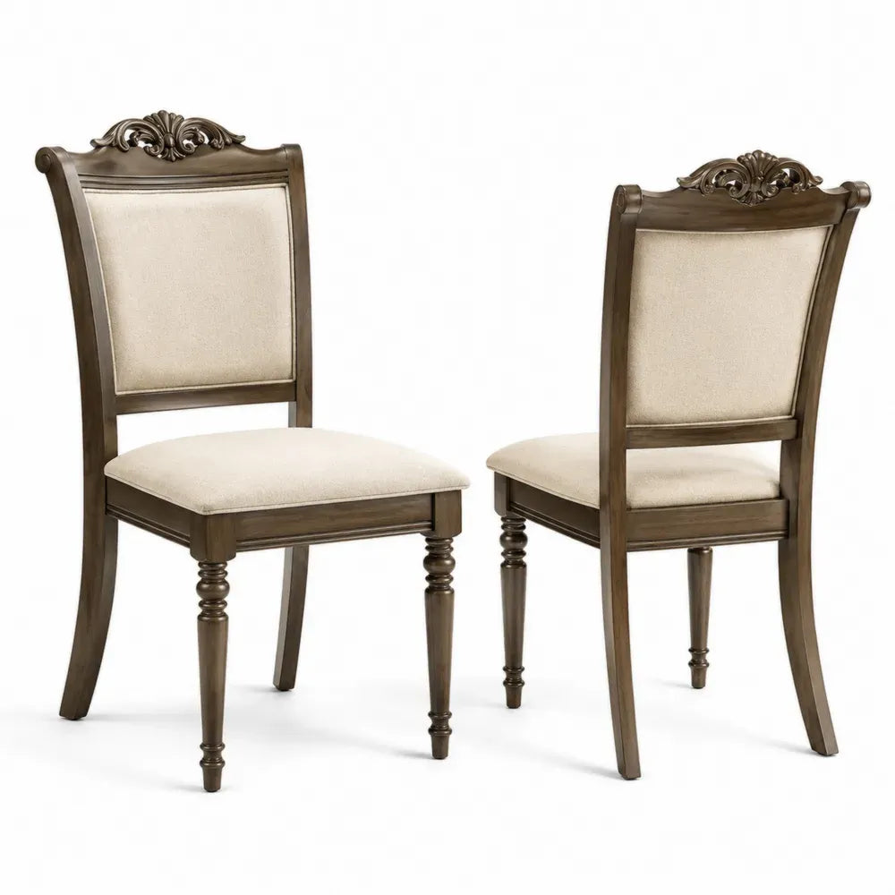 Esszimmerstühle 2er Set gepolstert 50 x 58 x 106 cm massives Kautschukholz Polyestergewebe rechteckig braun beige