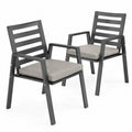 Gartenstuhl Esszimmerstuhl 2er Set mit Armlehnen 63 x 65 x 90 cm pulverbeschichtetes Aluminium Polyester Dunkelgrau Taupe