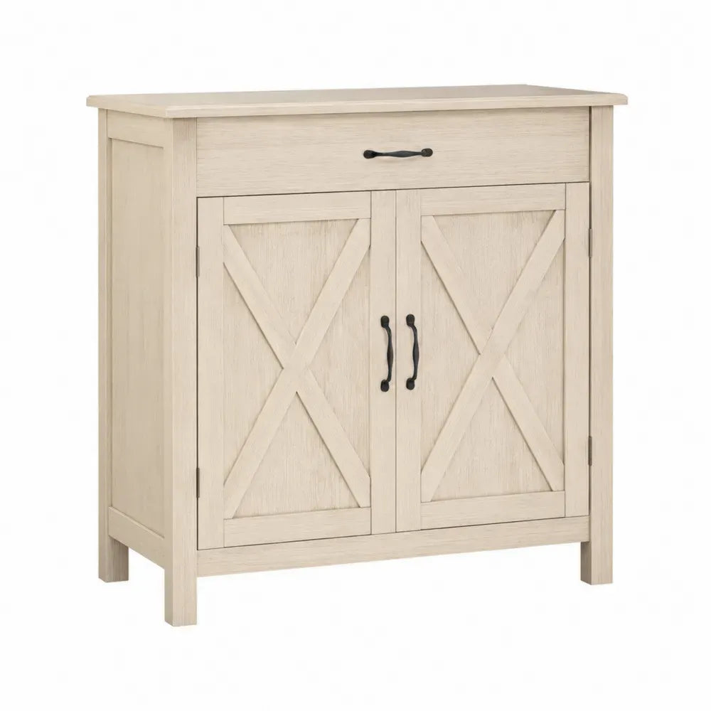 Sideboard mit 2 Türen und 1 Schublade 100 x 40 x 90 cm MDF Holzdekor rechteckig cremeweiß schwarz