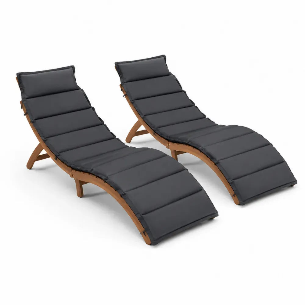 Gartenliege Sonnenliege 2er Set geschwungen 195 x 60 x 75 cm Akazienholz Polyester Schwarz Naturbraun