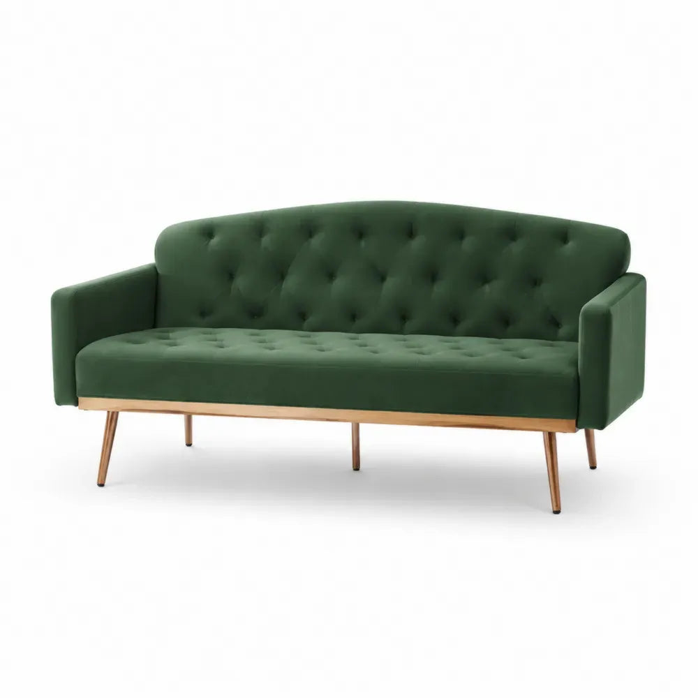 3-Sitzer Sofa mit Armlehnen 180 x 75 x 80 cm Polyester-Samtstoff Kautschukholz rechteckig dunkelgrün braun