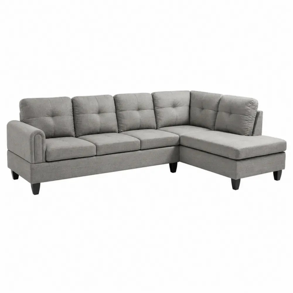 Ecksofa mit Ottomane rechts 250 x 155 x 86 cm Polyestergewebe Kiefernholz L-Form grau schwarz