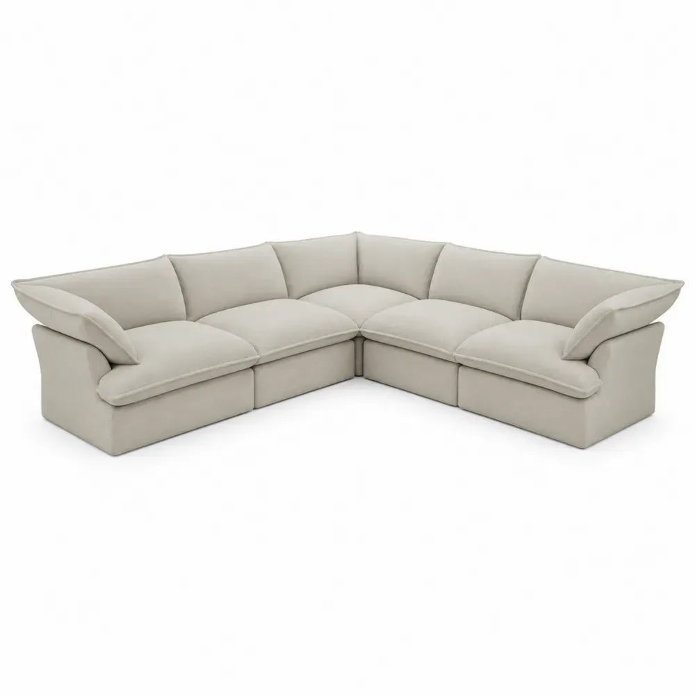 Wohnlandschaft Ecksofa 5-Sitzer L-Form 260 x 260 x 82 cm Polyestergewebe Sperrholz beige