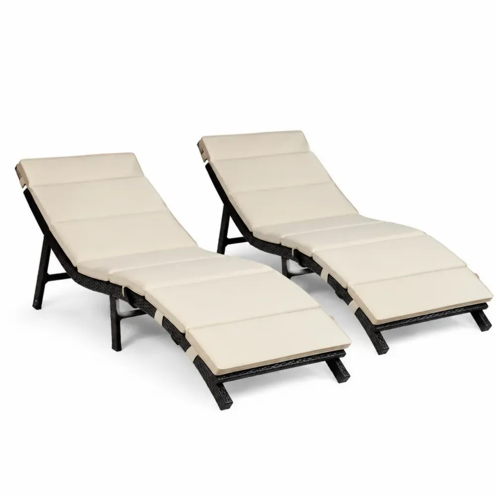 Sonnenliege 2er Set verstellbar 198 x 65 x 80 cm PE-Rattan Stahl Polyester Schwarz Cremeweiß