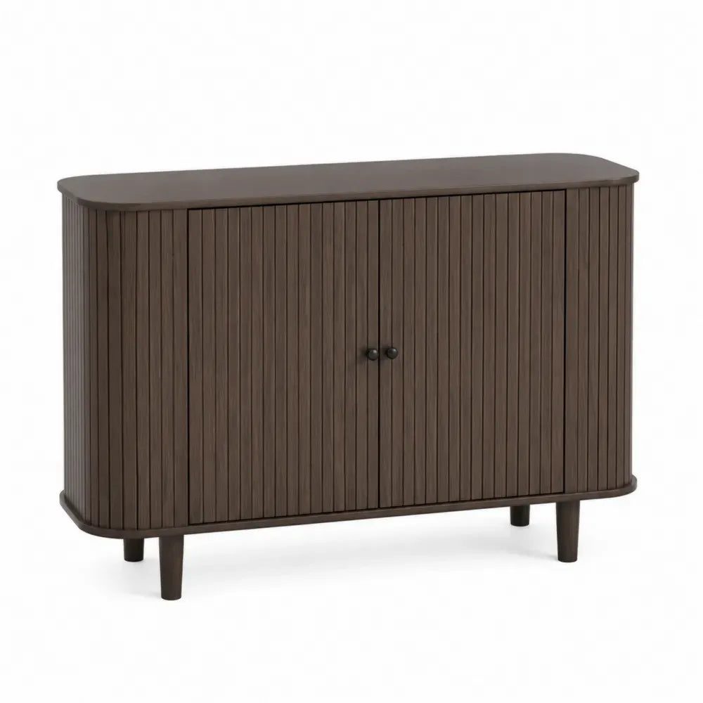 Sideboard mit Lamellentüren 120 x 40 x 80 cm MDF HDF Stahl rechteckig dunkelbraun schwarz