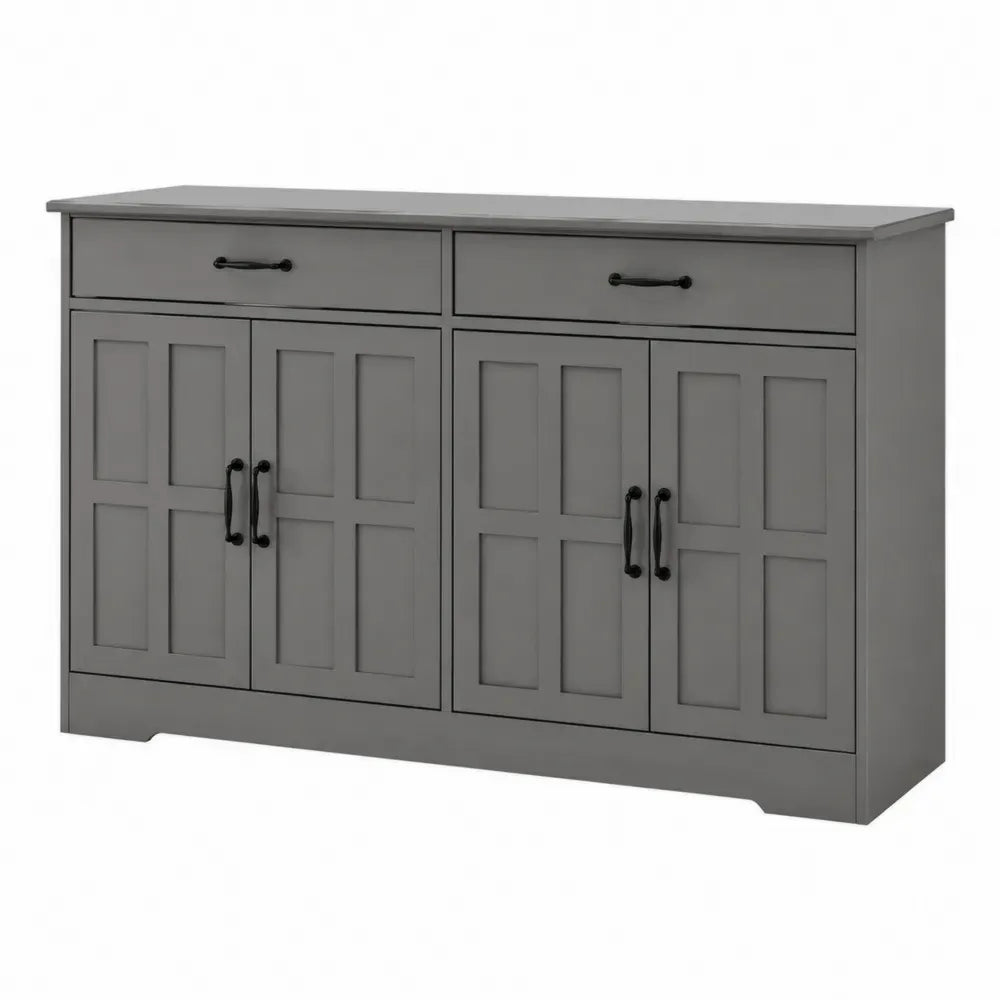 Sideboard mit 2 Schubladen und 4 Türen 140 x 40 x 85 cm lackierte MDF Platte rechteckig grau schwarz