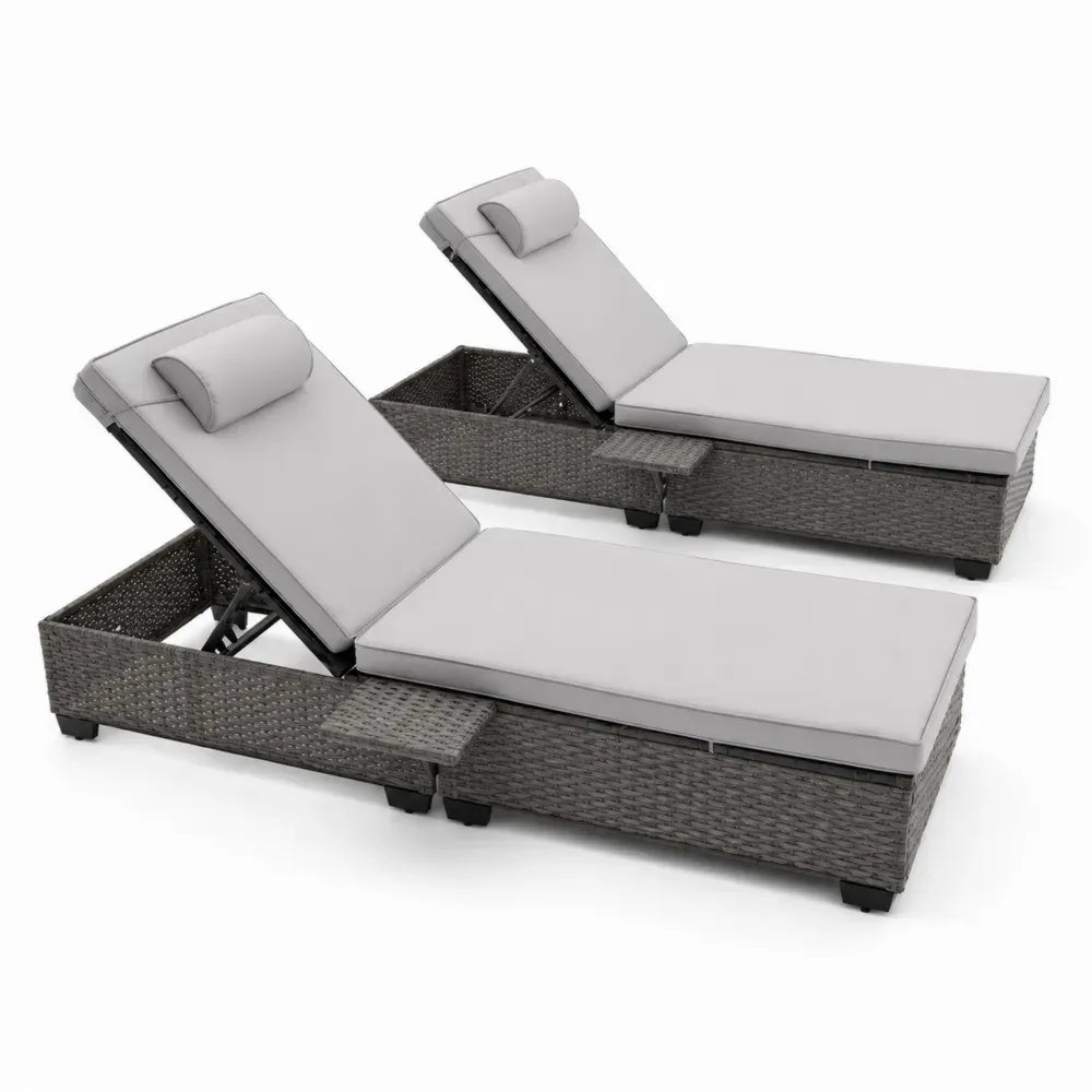 Sonnenliege 2er Set verstellbar 200 x 65 x 95 cm PE-Rattan Aluminium Polyester Grau Hellgrau
