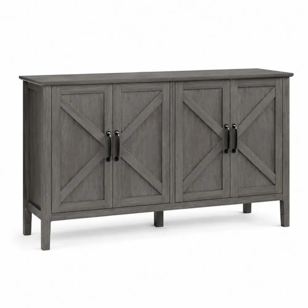 Sideboard mit 4 Türen 160 x 40 x 82 cm melaminbeschichtete Spanplatte Holzdekor rechteckig grau schwarz