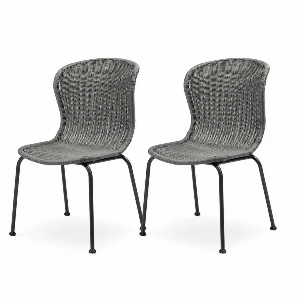Gartenstuhl 2er Set 53 x 60 x 82 cm PE Rattan Geflecht Stahlgestell rundlich grau schwarz