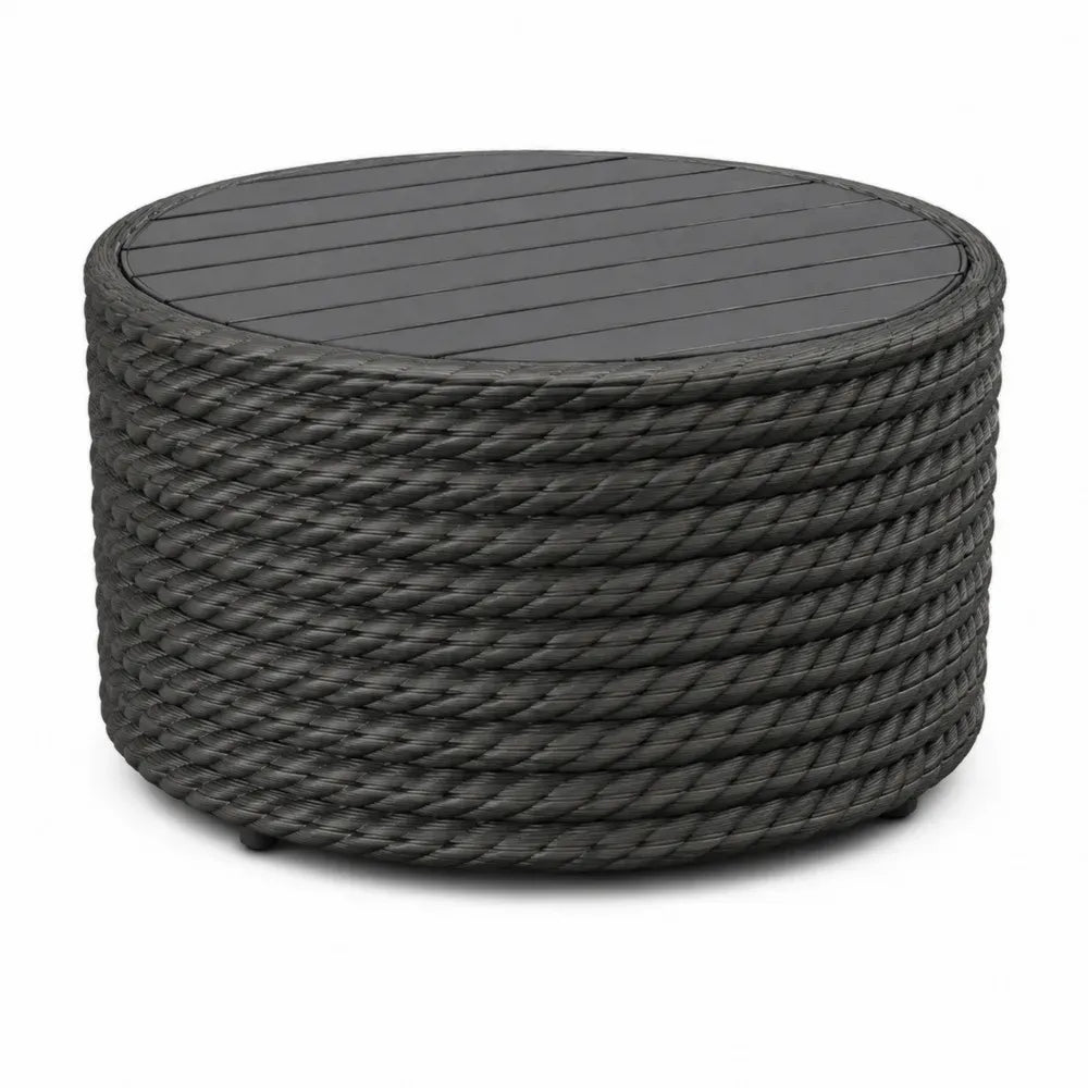Gartentisch Café-Tisch rund 80 cm Durchmesser 45 cm Höhe Aluminium PE-Rattan WPC anthrazit schwarzgrau