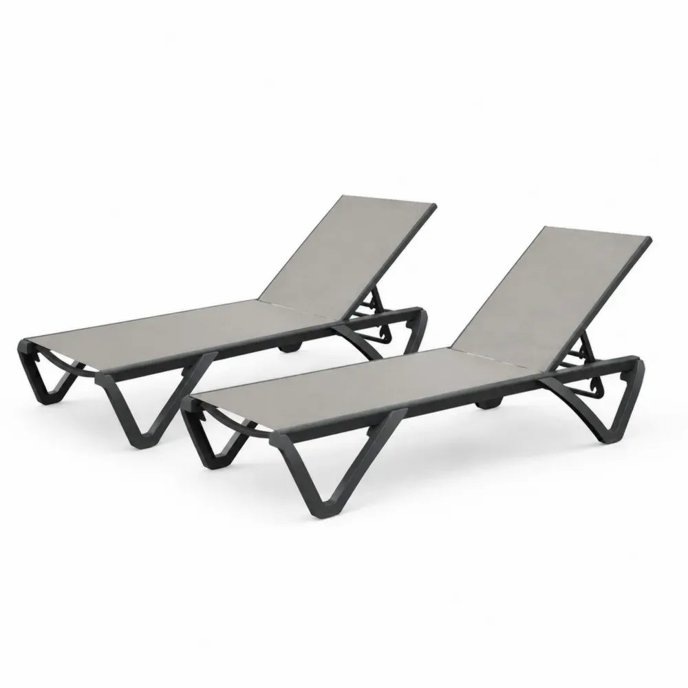 2er Set Sonnenliegen Gartenliegen mit verstellbarer Rückenlehne glasfaserverstärktem Polypropylenrahmen PVC-beschichtetem Polyestergewebe Grau Anthrazit je 190 x 63 x 85 cm