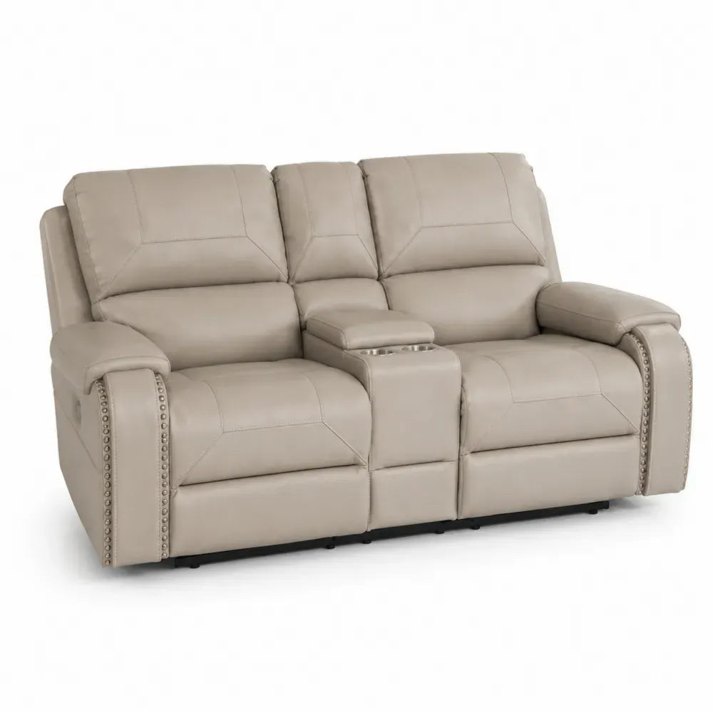 2-Sitzer Relaxsofa mit Mittelkonsole 196 x 96 x 102 cm PU Kunstleder Kiefernholz Stahl rechteckig beige