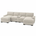 Wohnlandschaft Modulsofa mit Doppelottomane Mittelkonsole 4-Sitzer U-Form Polyester-Cord Kiefernholz Sperrholz Cremebeige Schwarz 330 x 170 x 86 cm