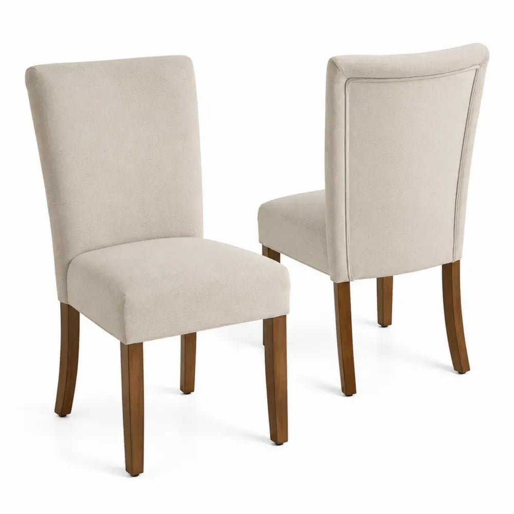 2er Set Esszimmerstühle Polsterstühle 48 x 60 x 96 cm Polyestergewebe Kautschukholz rechteckig beige braun