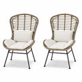 Gartenstuhl Esszimmerstuhl 2er Set mit Kissen Schalenform 72 x 73 x 110 cm PE-Rattan Stahl Polyester Beige Cremeweiß Schwarz