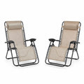 2er Set Relaxliegen klappbar verstellbar mit Kopfpolster Stahlrohr PVC-beschichtetes Polyestergewebe rechteckig Beige Schwarz je 165 x 65 x 112 cm