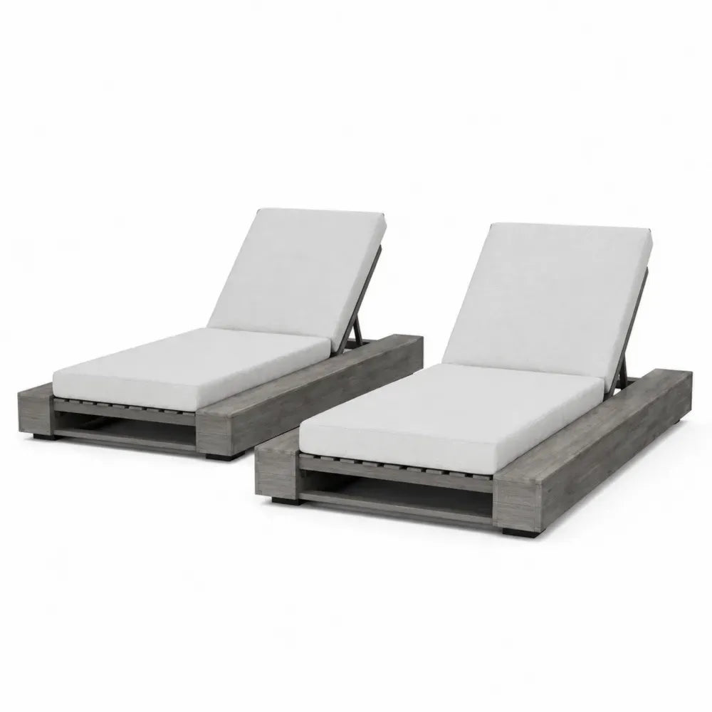 Gartenliege Sonnenliege 2er Set verstellbar 200 x 75 x 82 cm Akazienholz Polyester Grau Cremeweiß
