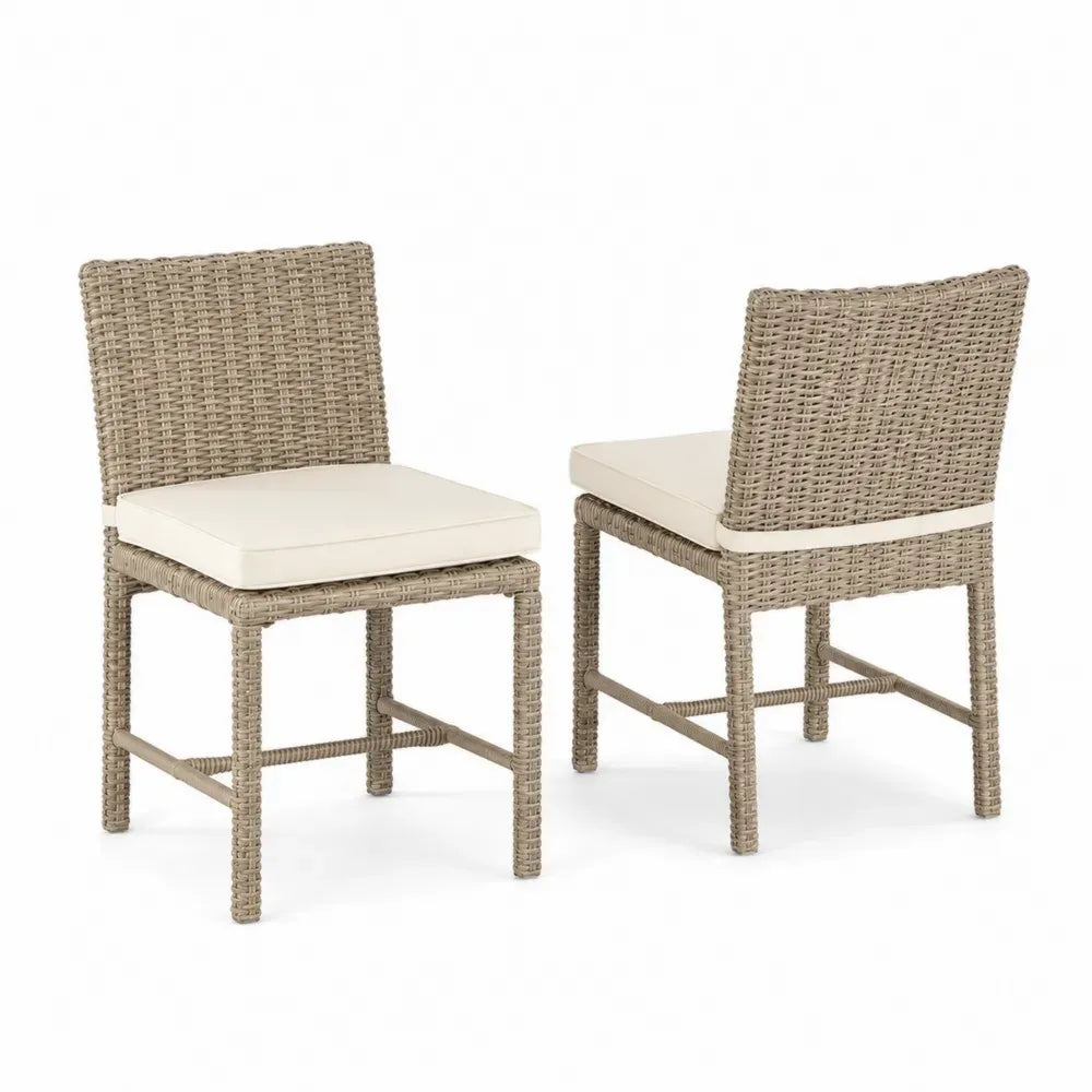 Gartenstühle 2er Set mit Sitzkissen 50 x 58 x 88 cm PE Rattan Aluminium rechteckig naturbeige cremeweiß