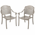 Gartenstuhl Esszimmerstuhl 2er Set mit Armlehnen 62 x 58 x 90 cm Aluminiumguss Champagnergrau