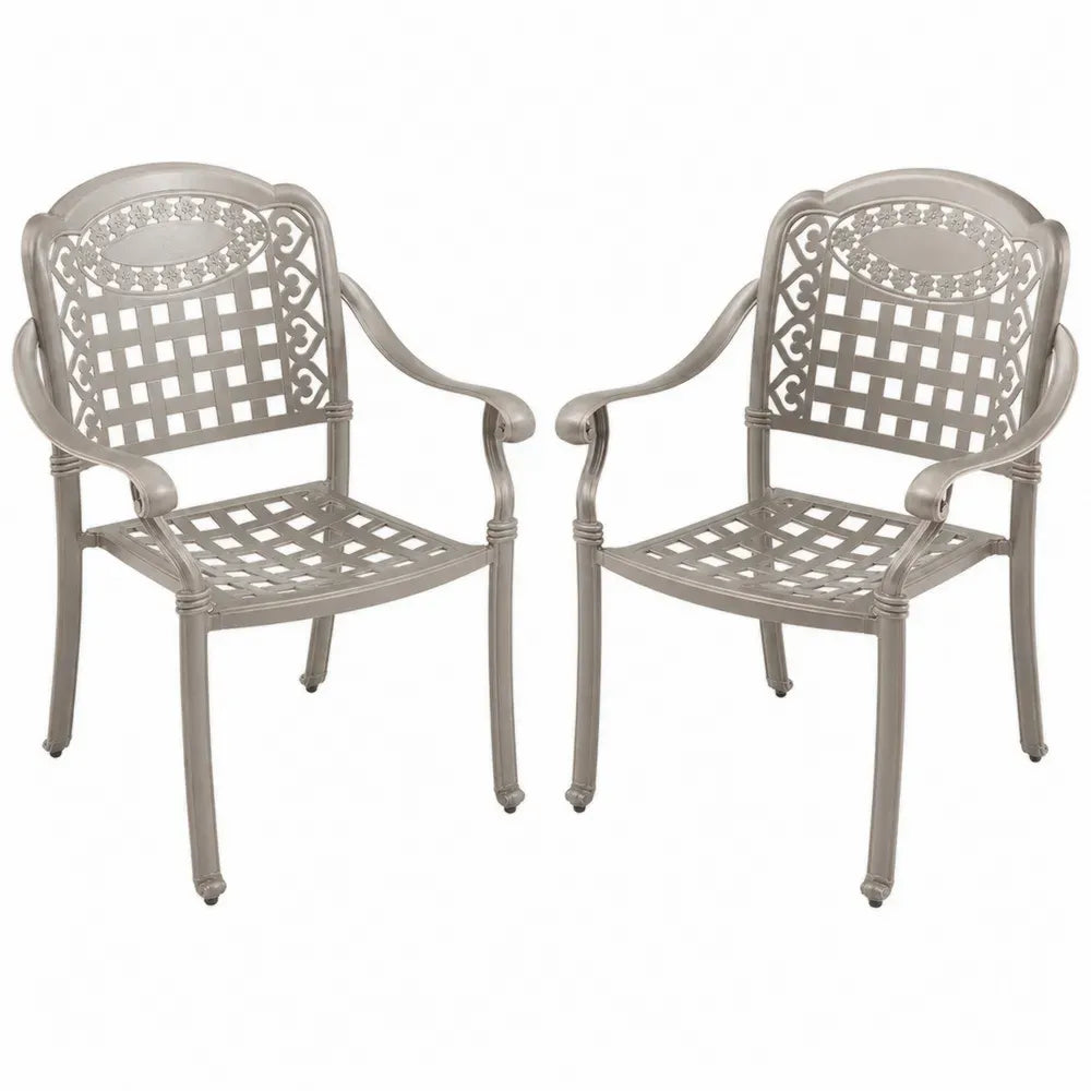 Gartenstuhl Esszimmerstuhl 2er Set mit Armlehnen 62 x 58 x 90 cm Aluminiumguss Champagnergrau