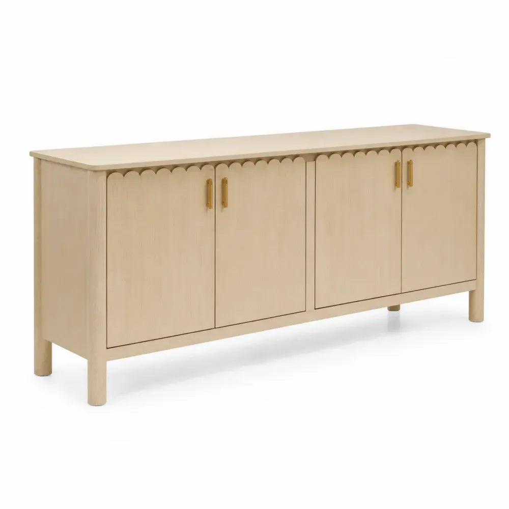 Sideboard mit 4 Türen 170 x 40 x 78 cm melaminbeschichtete Spanplatte Holzdekor rechteckig Eiche hell goldfarben