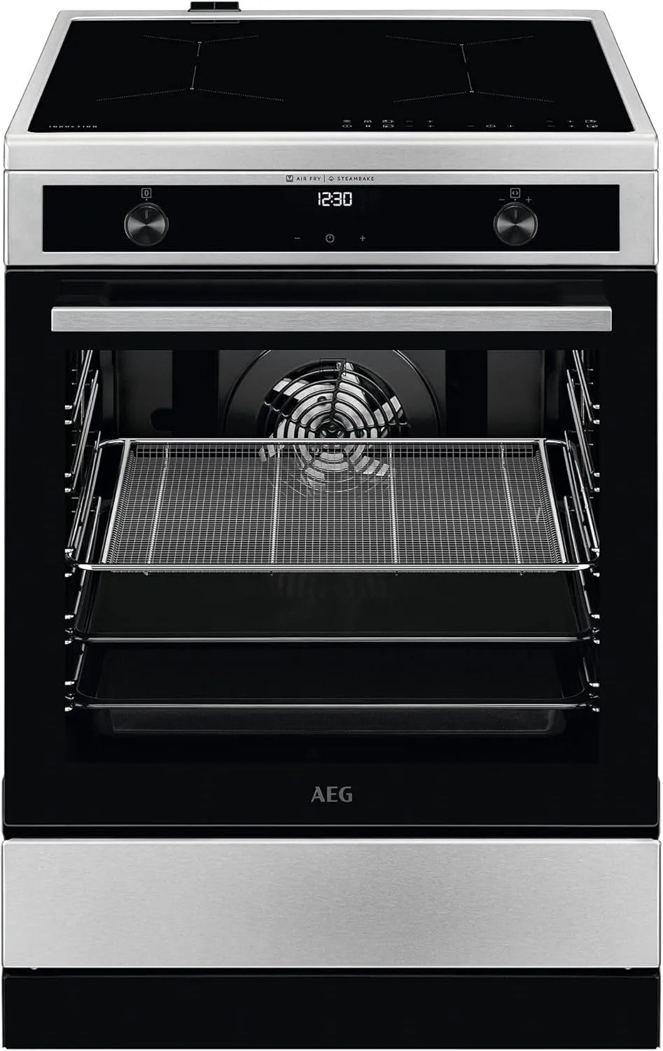 AEG CIB6643BBM Standherd mit Backofen, 60 cm, Touch-Bedienung, Kindersicherung, Grill, Display mit Uhr, Hob2Hood, SteamBake, mit Feuchtigkeitszugabe