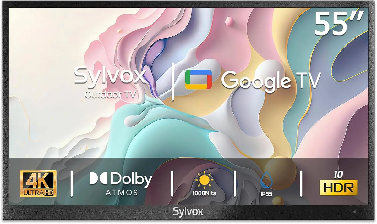 Google Smart TV, 55 Zoll, Fernseher, 4K UHD, Outdoor, IP65, 1000 nits Helligkeit Partial Sun, Deck Pro 2, Unterstützung Google Assistant