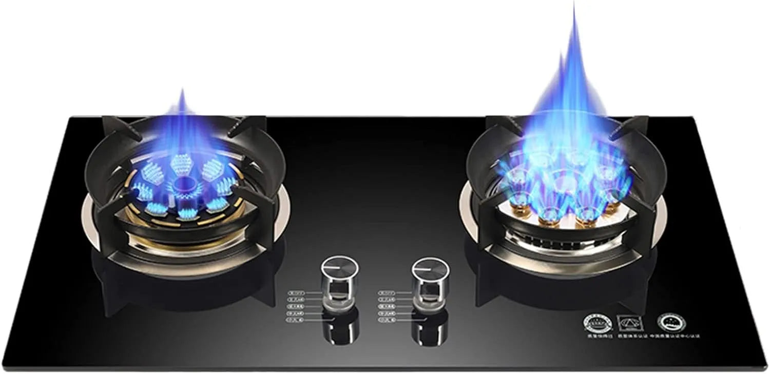 Gaskochfeld, Gaskocher, 2 Brenner, LPG/NG, Size: LPG, Gasherd, Kochfeld, Gehärtetes Glas, Dual-Fuel, Leicht Zu Reinigen, For Wohnmobile, Küchenherd
