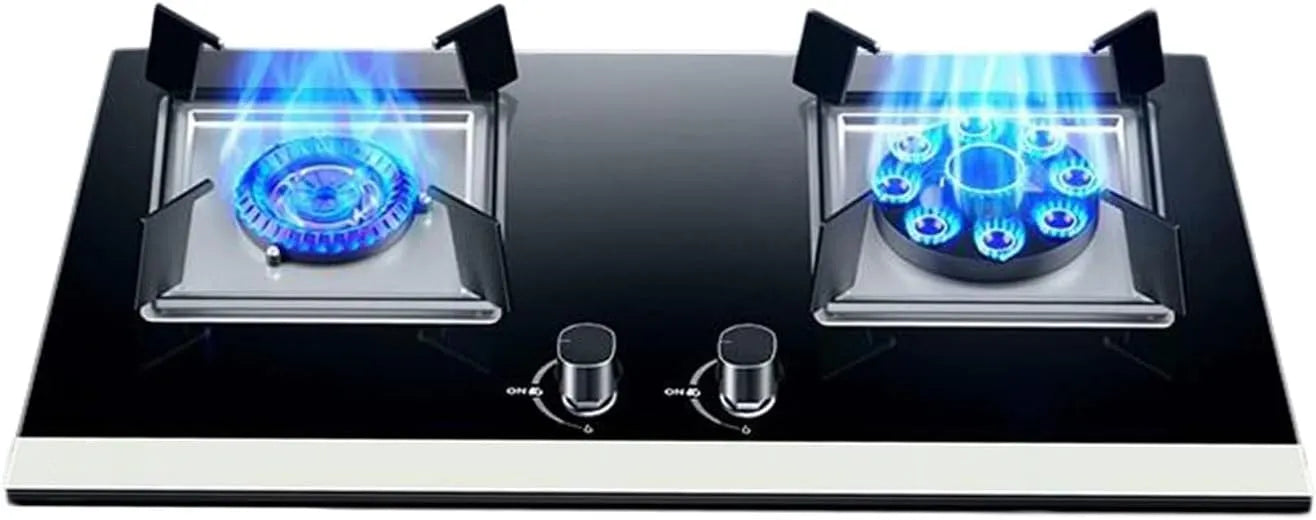 Produkt 2 KW Hochleistungs-Arbeitsplattenherd Mit 9 Hohlräumen, Doppelbrenner-Gasherd, Selbstzündung Aus Gehärtetem Glass, Mit Flammenausfallschutz