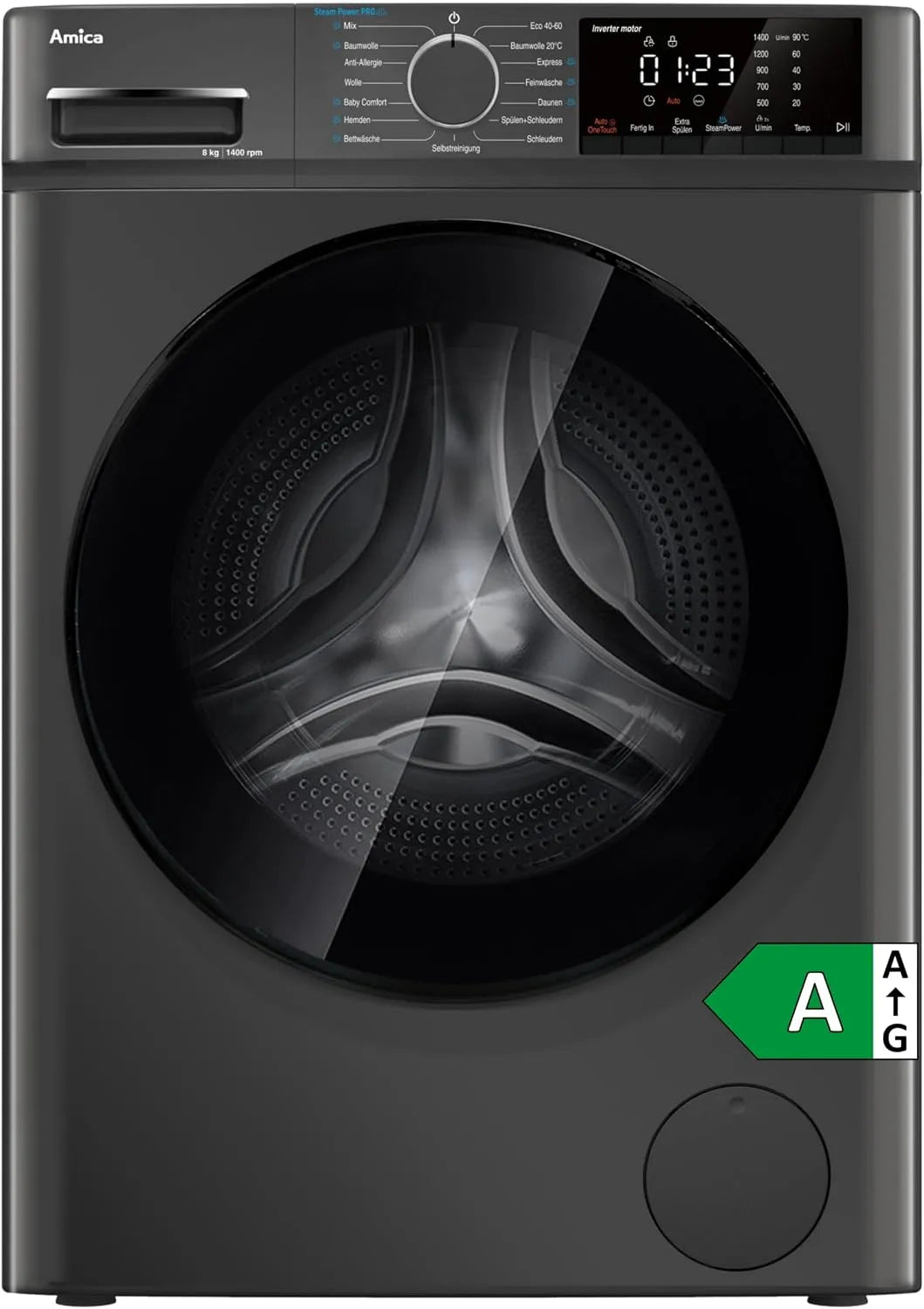 Amica Waschmaschine, 8 kg, Grau, Amica Waschmaschine 8 kg Frontlader SteamPowerPro Grau WA 4148 G