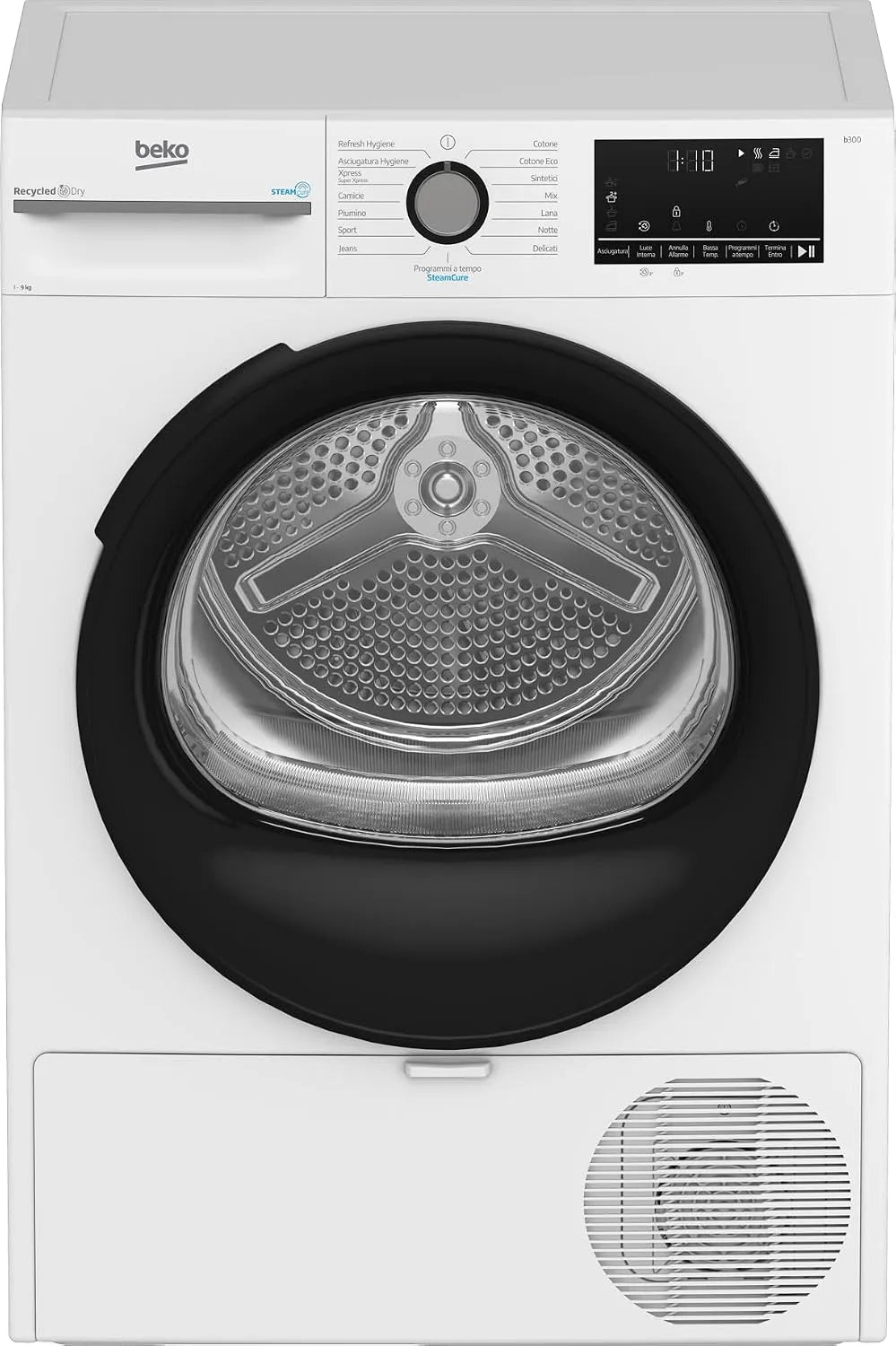Beko Klasse C, 9 kg, Invertermotor, Digitalanzeige BMGT491SBI_IT, SteamCure-Dampffunktion, Farbe Weiß, Bullauge Schwarz