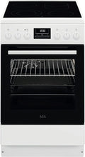 AEG CCB5449OBW Standherd mit Backofen, 50cm, Grill, Weiß, 1 Paar Teleskopschienen, AEG Standherd mit Glaskeramik-Kochfeld, Display mit Uhr