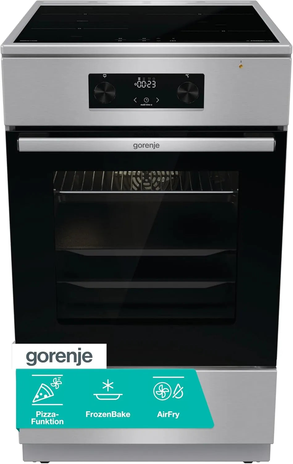 Gorenje GEIT5C61xPG Standherd mit Backofen, 50cm, 70 L, Pizza, Edelstahl, Gorenje GEIT5C61xPG Elektro-Standherd mit Induktionskochfeld, HomeMade