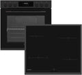 Sharp K-72P19BNH-EU Herdset mit Kochfeld und Backofen, 78 L, Einbau, Timer, Schwarz, versenkbare Knebel, 9 Beheizungsarten, Matt Schwarz, Heißluft