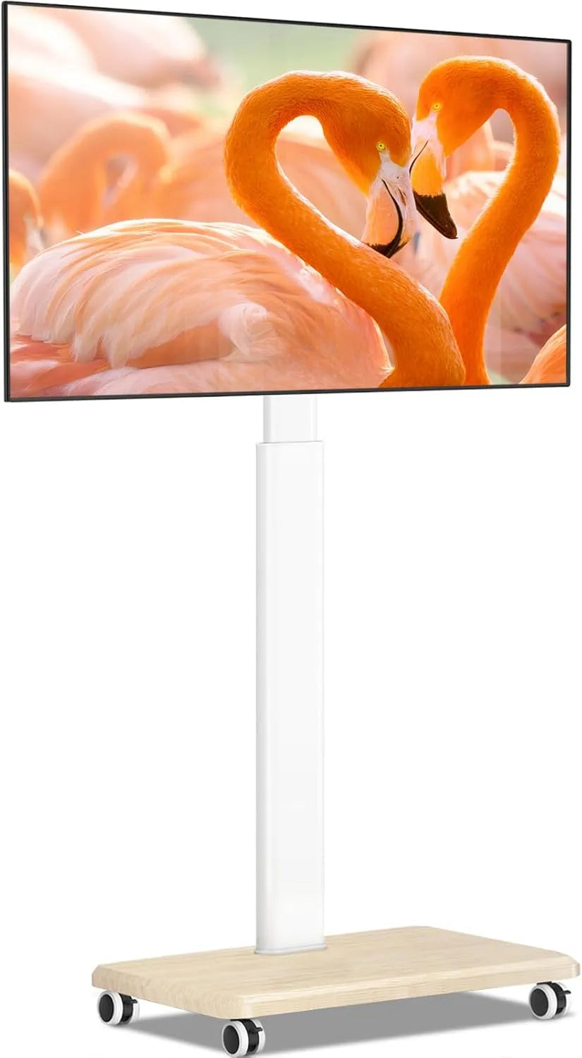 TV-Möbel, 65 Zoll, 400x400mm, Transportrollen, Weiß, Holz TV Standfuss Mobiler Fernsehständer Rollbar Höhenverstellbar Schwenkbar TV Bodenständer mit