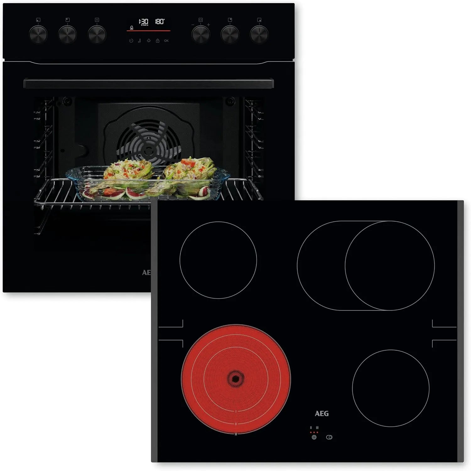 AEG Serie 5 OO21HSPB Kochfeld, 60cm, Einbau, bestehend aus Herd OU5PE40SK Serie 5 mit Pyrolyse: Selbstreinigungs-Funktion & strahlenbeheiztem Kochfeld