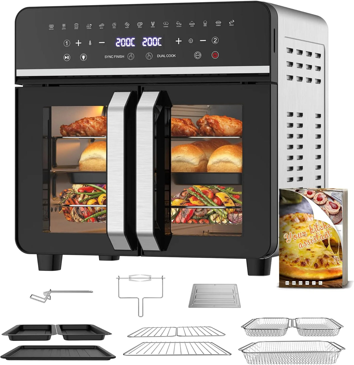 Backofen 1, 2-Zone, 23 L, kompakt, 23L Heißluftfritteuse Familie, 2-Zone Garen, Temp Separat