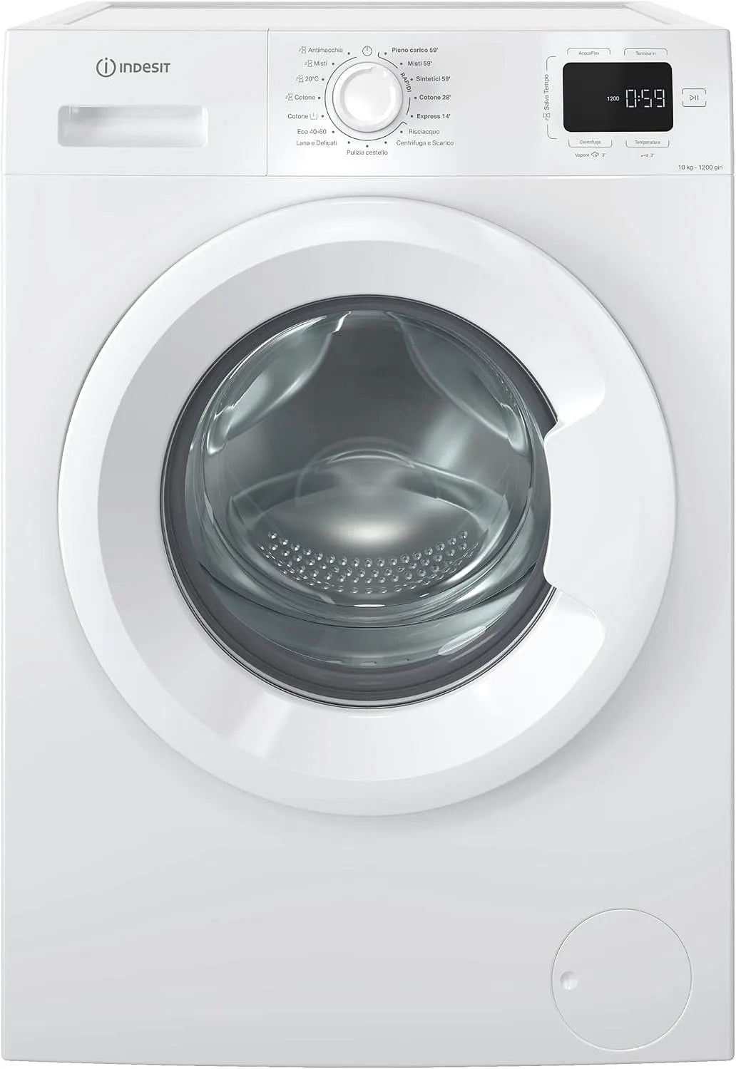 Waschmaschine, 84, 5 x 60 x 58 cm, 10 kg, Energieklasse A, freistehend, Dampf, Indesit IM 1072 My Time IT, 1200 U/min, AquaFlex, Schnellzyklen