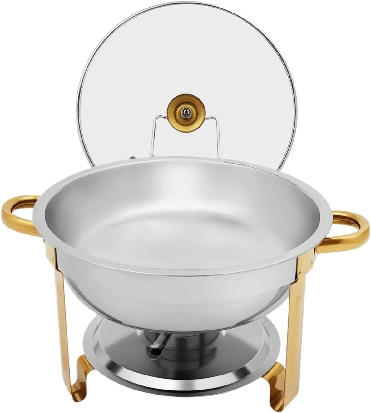 Gerätezubehör, Edelstahl, Runder 5-Liter-Tischwärmer Mit Essenstablett, Wassertablett Und Transparentem Deckel, Gold, Schicke Wohnaccessoires Gute