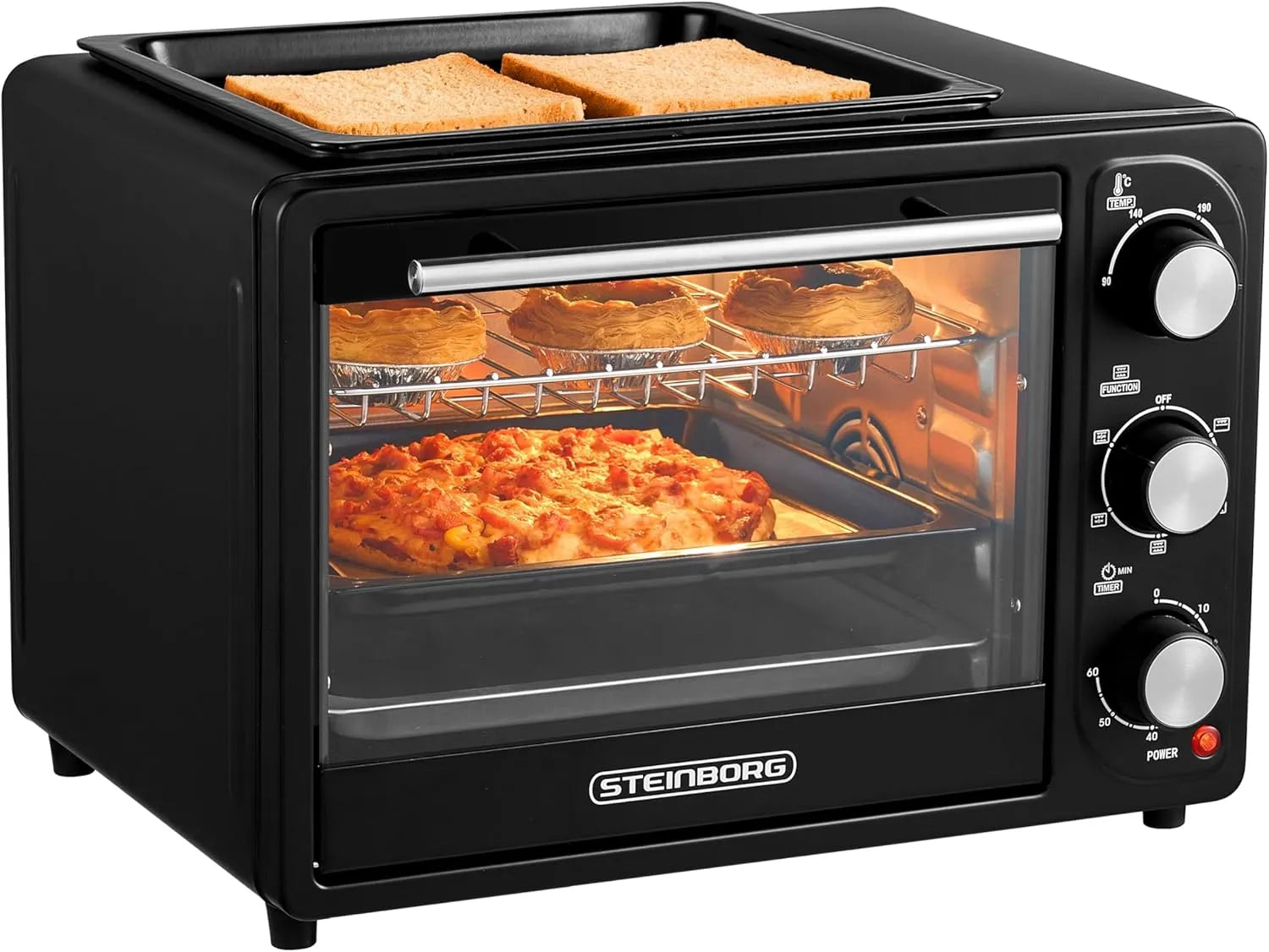 Backofen 3in1, 20 L, Warmhaltefunktion, kompakt, 3in1 Mini Backofen 20 Liter mit Konvektion inkl. Warmhalteplatte