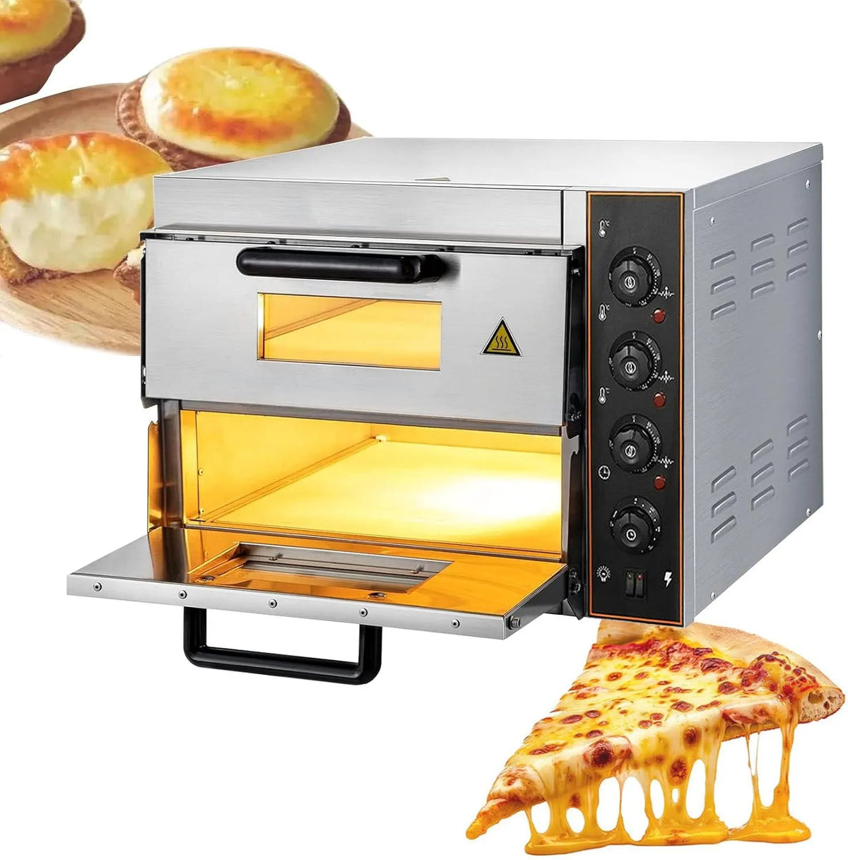 Elektrischer Pizzaofen, 40 Cm, 50 bis 300 °C, Timer, Edelstahl, Timer 10, 60 Min, 3 Kw Elektrischer Tischbackofen Zum Braten Von Snacks