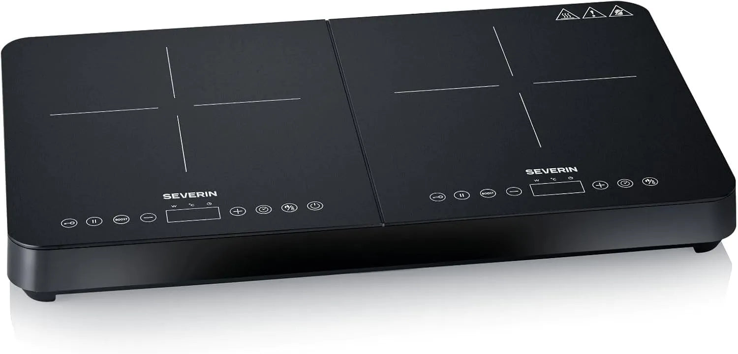 Severin Induktionskochfeld, 2 Kochzonen, 400 W, 60 bis 240 °C, Induktionsplatte, Touch-Bedienung, 2 Temperaturzonen, Schwarz, Glaskeramik-Kochfelder