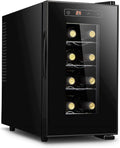 Weinkühlschrank, 8 Flaschen, Weinkühler, Glas, freistehend, thermoelektrische Flüsterkühlung für Home-Bar und Küche