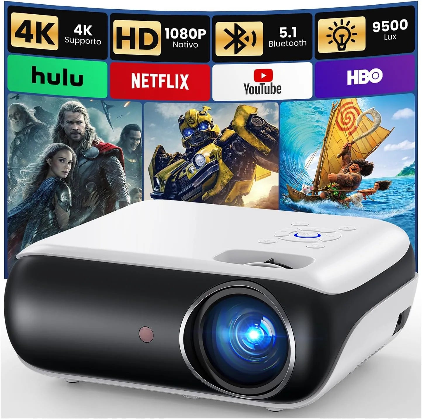 Smart TV 1080P PS5, Fernseher, 4K UHD, HDMI, USB, tragbar, Outdoor, Bluetooth, Full HD, Mini Beamer 4K, Kompatibel mit Smartphone, PS5 für Heimkino