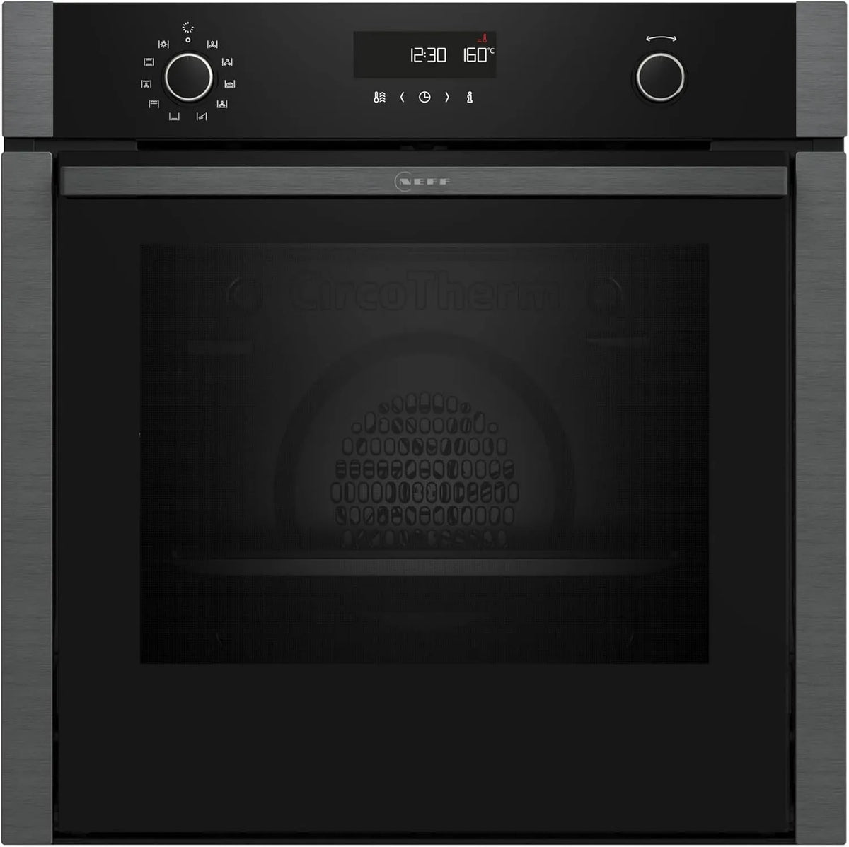 NEFF B5ACH7HG3 Backofen, 60 x 60 cm, Einbau, LCD-Display, Grau, N 50, 8 Beheizungsarten, Pyrolyse und EasyClean, Made in Germany, Slide&Hide