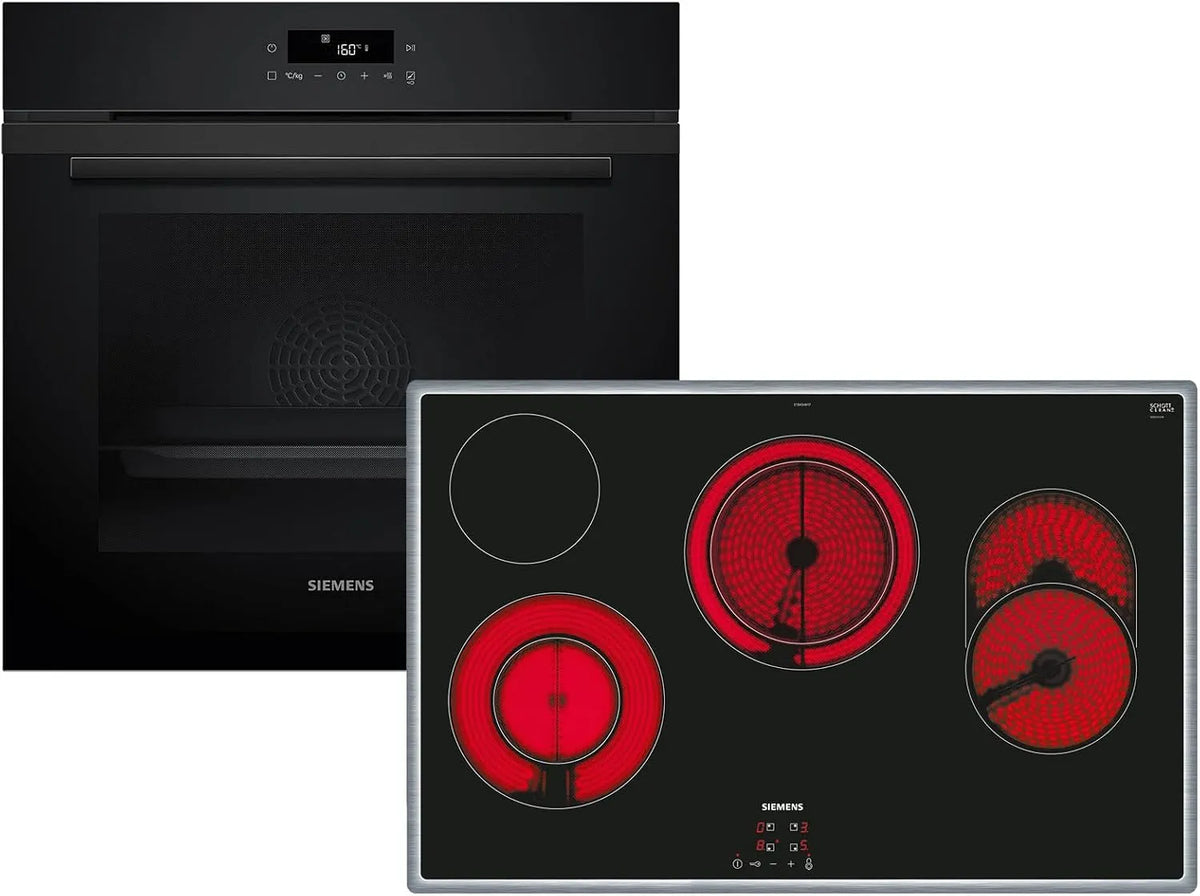 Siemens PQ225EA00Z HB271ABB3 Glaskeramikkochfeld, autark, Edelstahl, Schwarz, Siemens Set PQ225EA00Z Pyrolyse Backofen Deep black inox HB271ABB3 +