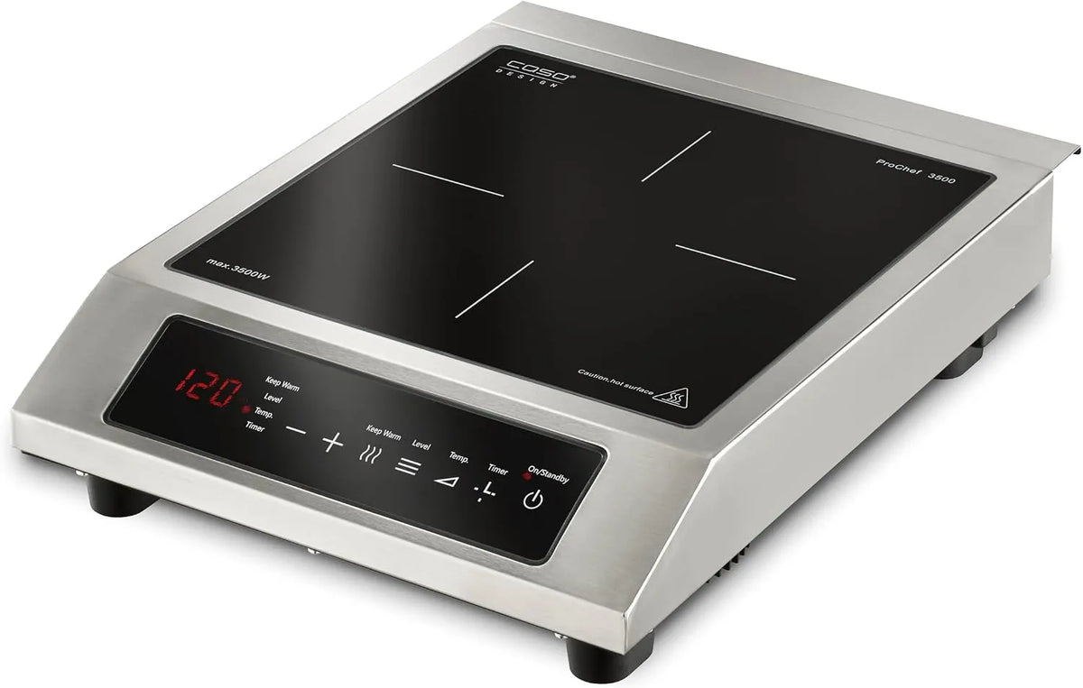 Caso 12-27cm Induktionskochfeld, 60 bis 240 °C, Induktionsplatte, Timer, Warmhaltefunktion, Edelstahl, CASO ProChef 3500 - Mobiles Einzel, 3500 Watt