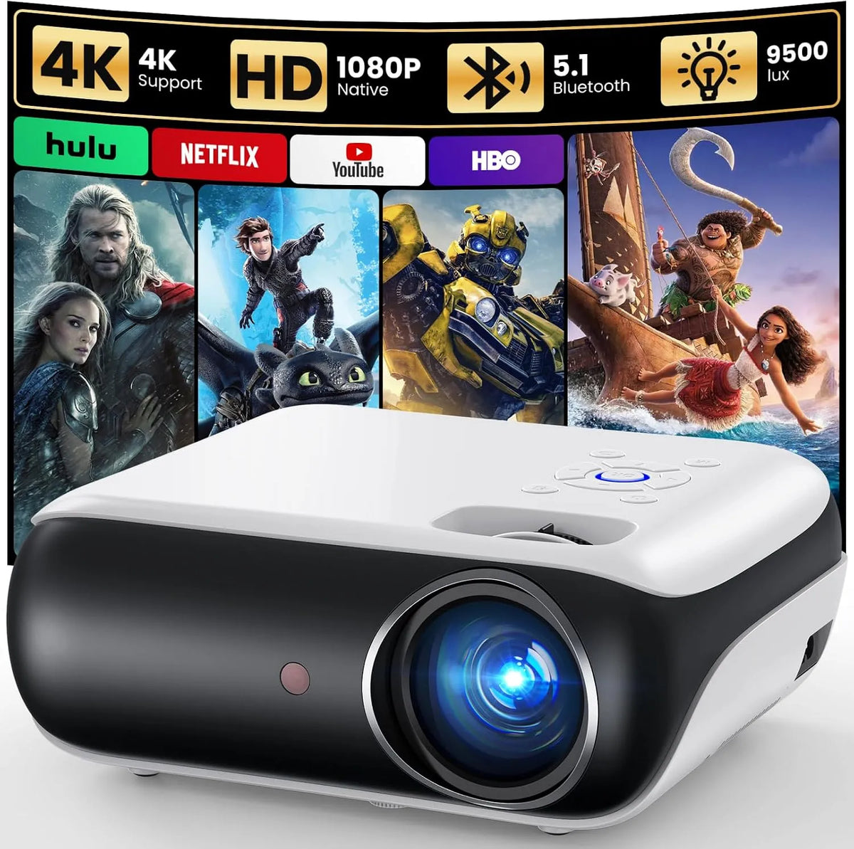 Smart TV 1080P PS5, Fernseher, 4K UHD, HDMI, USB, tragbar, Outdoor, Bluetooth, Full HD, Mini Beamer 4k, Kompatibel mit Smartphone, PS5 für Heimkino